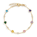 Bracelet Silver Zirconia Colorful, 11 Stones Yellow Gold plated Heart