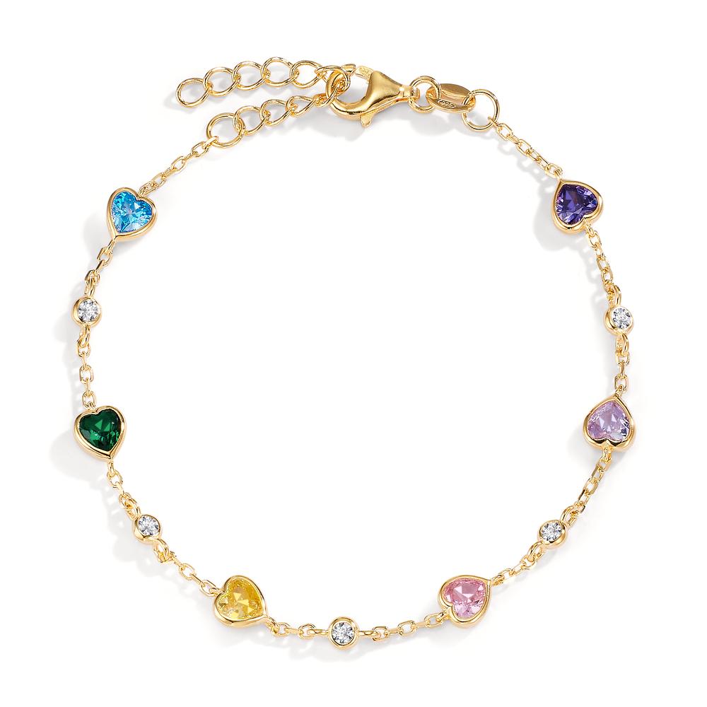 Bracelet Silver Zirconia Colorful, 11 Stones Yellow Gold plated Heart