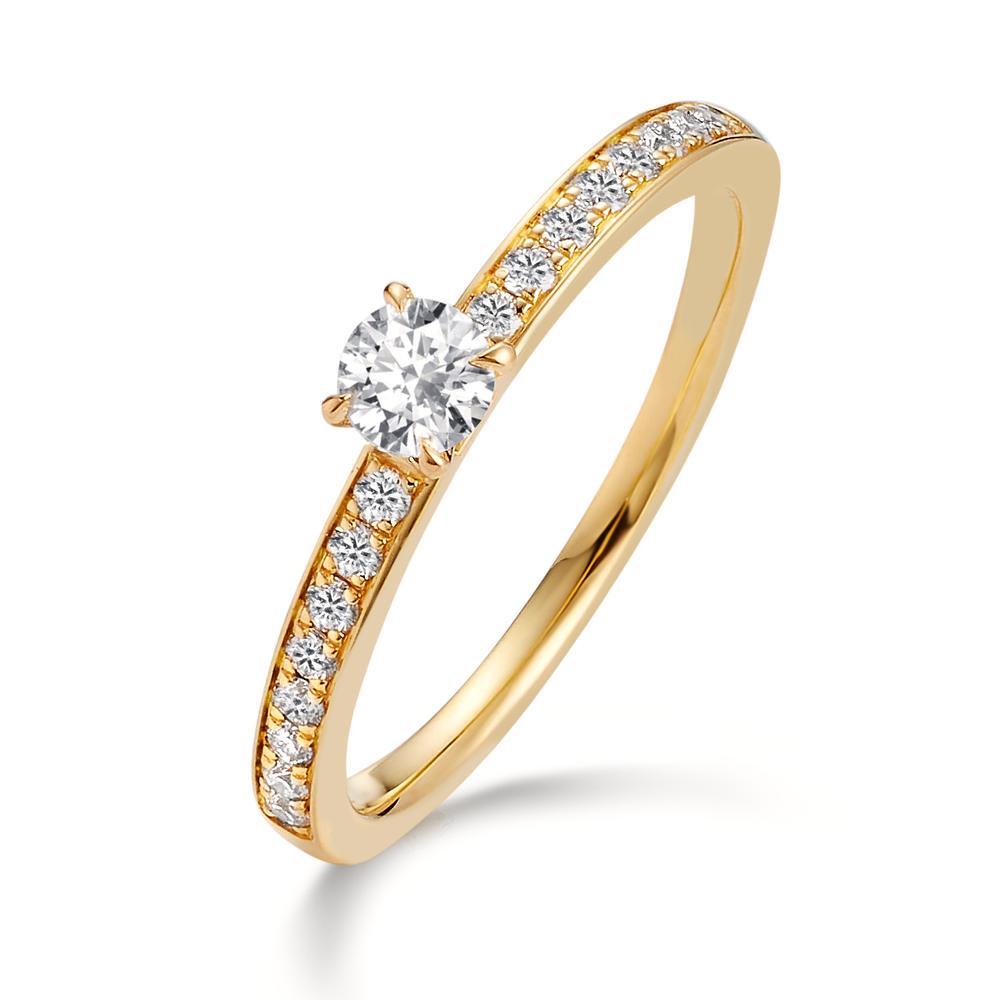 Solitaire ring 18k Yellow Gold Diamond 0.34 ct, 17 Stones, w-si