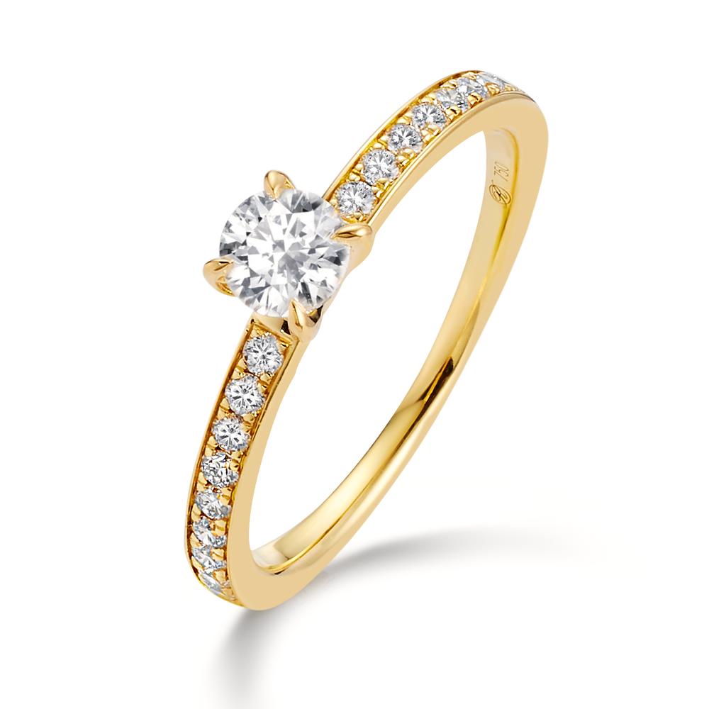 Solitaire ring 18k Yellow Gold Diamond White, 0.30 ct, brilliant, w-si, Diamond White, 0.20 ct, 18 Stones, brilliant, w-si