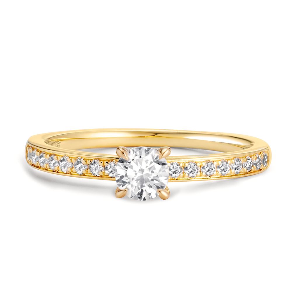 Solitaire ring 18k Yellow Gold Diamond White, 0.30 ct, brilliant, w-si, Diamond White, 0.20 ct, 18 Stones, brilliant, w-si