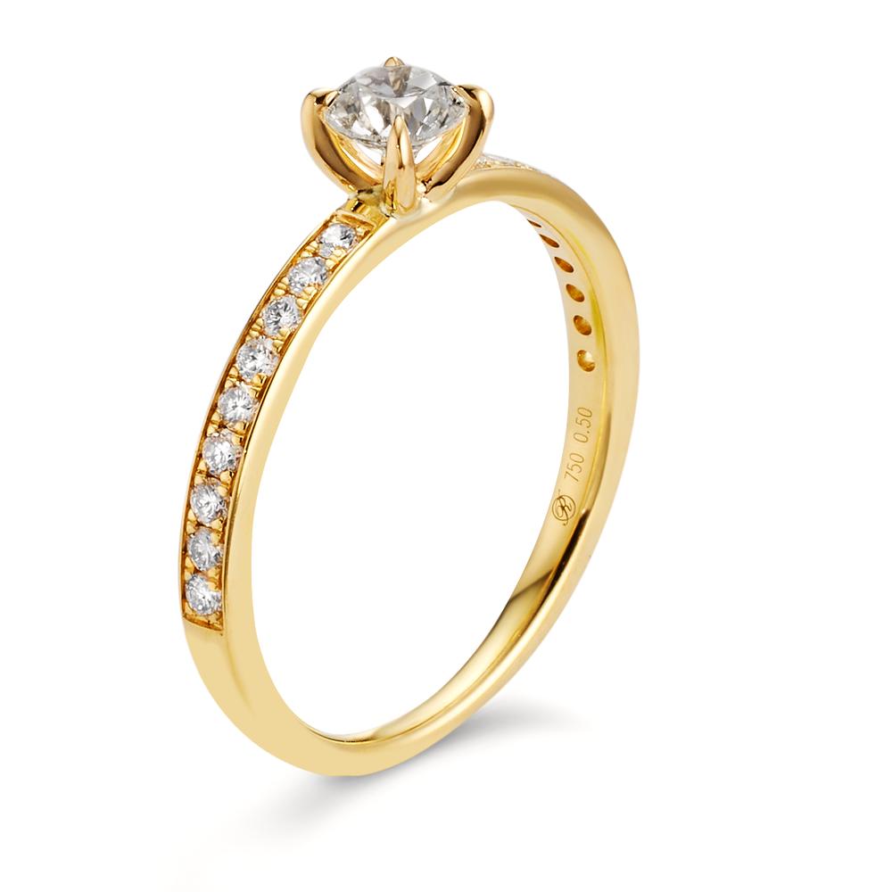 Solitaire ring 18k Yellow Gold Diamond White, 0.30 ct, brilliant, w-si, Diamond White, 0.20 ct, 18 Stones, brilliant, w-si