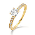 Solitaire ring 18k Yellow Gold Diamond 0.47 ct, brilliant, w-si, Diamond 0.18 ct, 18 Stones, brilliant, w-si