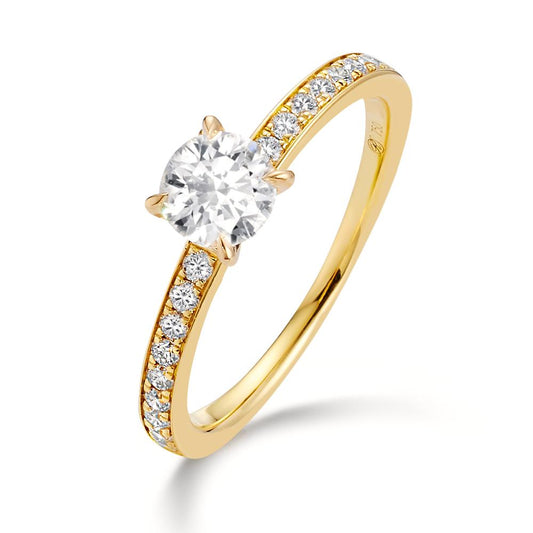 Solitaire ring 18k Yellow Gold Diamond 0.47 ct, brilliant, w-si, Diamond 0.18 ct, 18 Stones, brilliant, w-si