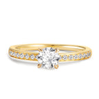 Solitaire ring 18k Yellow Gold Diamond 0.47 ct, brilliant, w-si, Diamond 0.18 ct, 18 Stones, brilliant, w-si