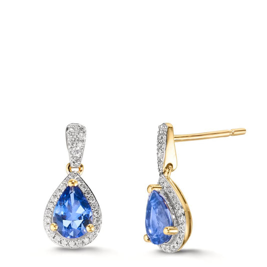 Drop Earrings 18k Yellow Gold Tanzanite 1.16 ct, 2 Stones, Diamond 0.21 ct, w-si