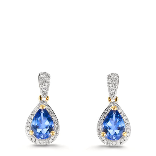 Drop Earrings 18k Yellow Gold Tanzanite 1.16 ct, 2 Stones, Diamond 0.21 ct, w-si