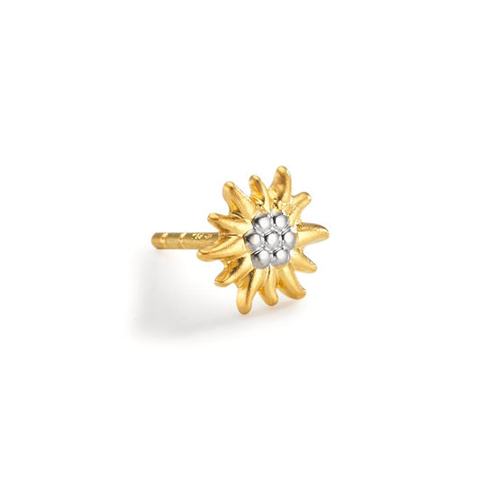 Single stud earring 18k Yellow Gold Bicolor Edelweiss Ø7 mm
