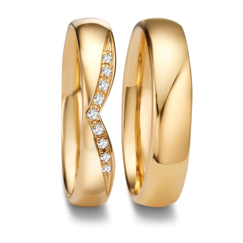 Wedding Ring 18k Yellow Gold Diamond 0.045 ct, 9 Stones, tw-vsi