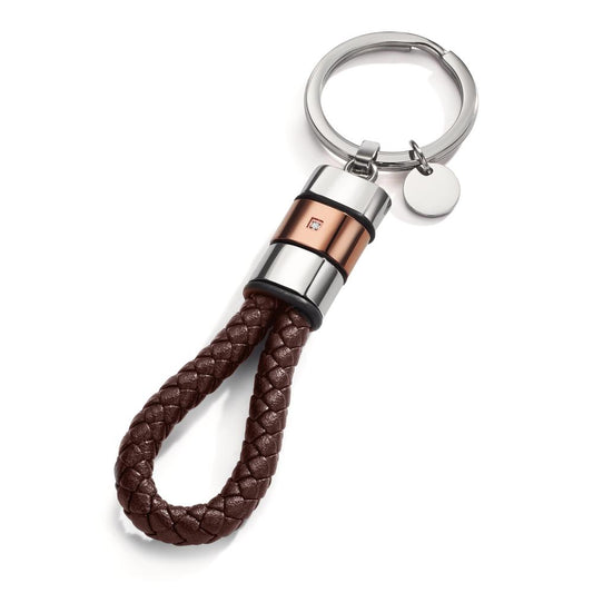 Keychains Stainless steel, Leather, Rubber Zirconia Brown IP coated 11 cm Ø30 mm