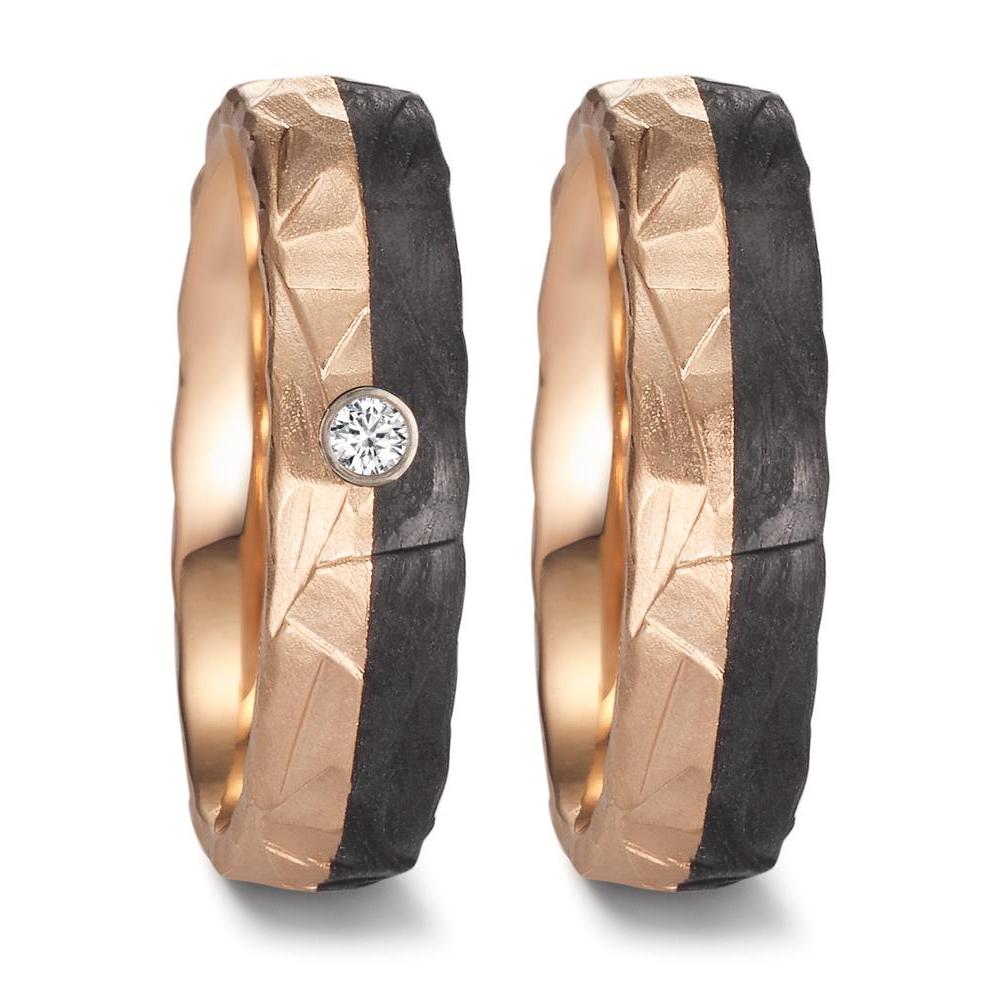 Wedding Ring 14k Rose Gold, Carbon Diamond 0.03 ct, w-si