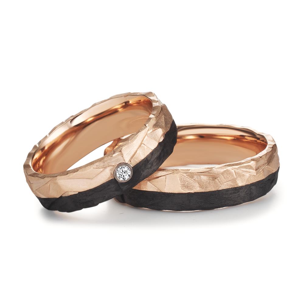 Wedding Ring 14k Rose Gold, Carbon Diamond 0.03 ct, w-si