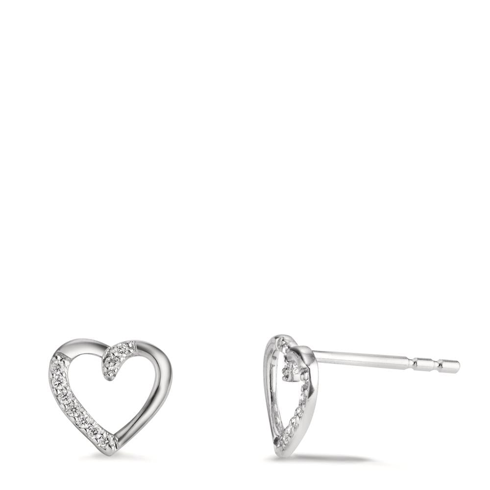 Stud earrings 18k White Gold Diamond 0.045 ct, 18 Stones, w-si Heart Ø7 mm