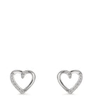 Stud earrings 18k White Gold Diamond 0.045 ct, 18 Stones, w-si Heart Ø7 mm