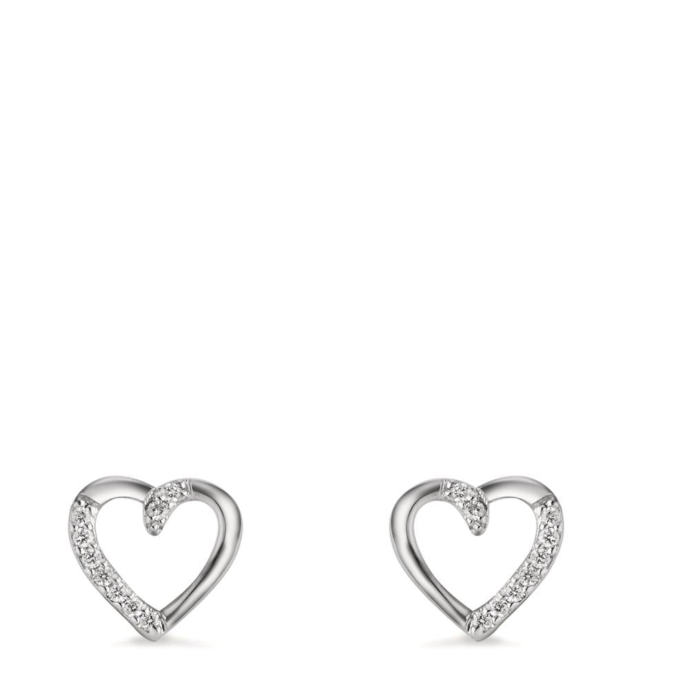 Stud earrings 18k White Gold Diamond 0.045 ct, 18 Stones, w-si Heart Ø7 mm