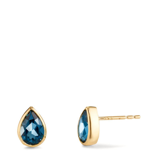 Stud earrings 18k Yellow Gold London Blue Topaz 2 Stones