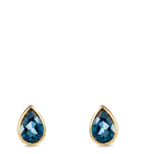 Stud earrings 18k Yellow Gold London Blue Topaz 2 Stones