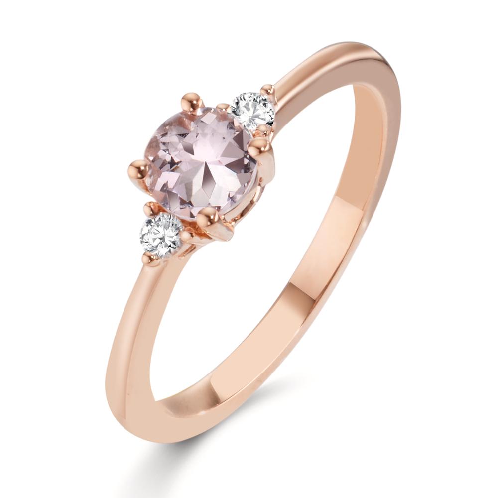 Ring 18k Red Gold Morganite Pink, Diamond 0.065 ct, 2 Stones, w-si