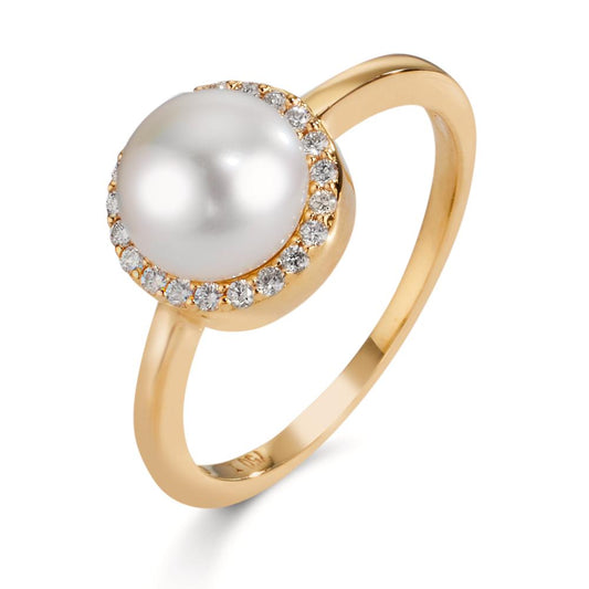 Ring 18k Yellow Gold Diamond 0.125 ct, w-si Freshwater pearl 7-7.5 mm