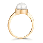 Ring 18k Yellow Gold Diamond 0.125 ct, w-si Freshwater pearl 7-7.5 mm