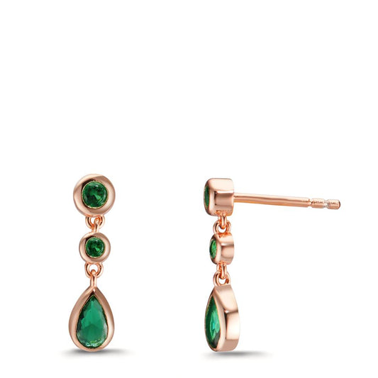 Drop Earrings Silver Zirconia Green, 6 Stones Rose Gold plated