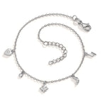 Anklet Silver Zirconia 4 Stones Rhodium plated 22-25 cm