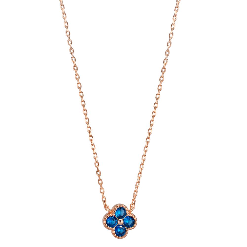 Necklace Silver Zirconia Sapphire blue, 4 Stones Rose Gold plated Flower 40-45 cm