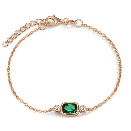 Bracelet Silver Zirconia Green, Zirconia White, 2 Stones Rose Gold plated 16-19 cm
