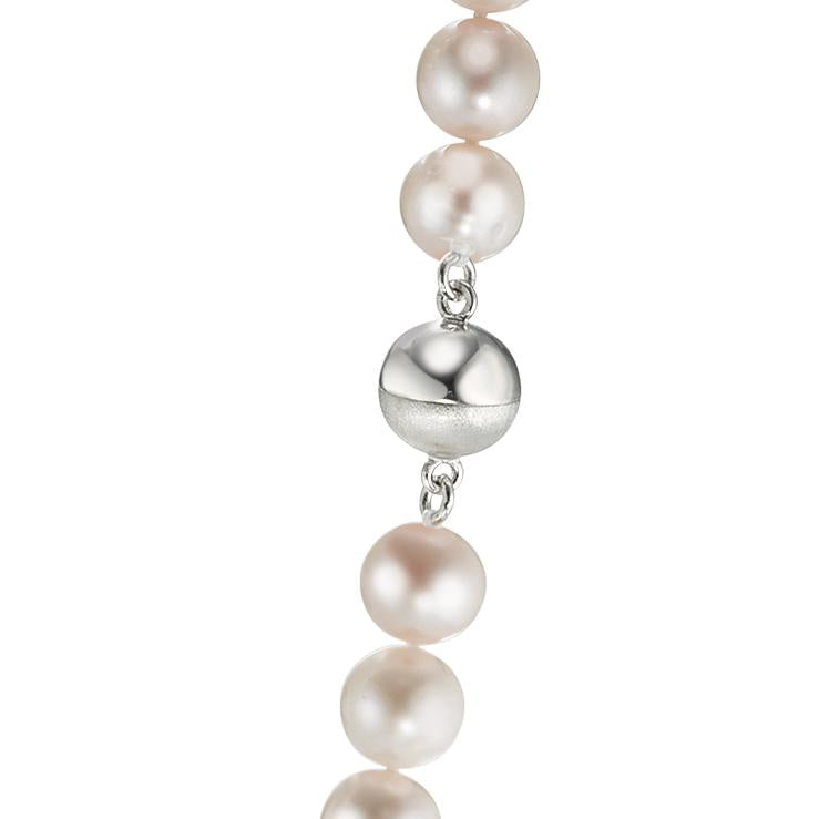 Necklace Silver Rhodium plated Freshwater pearl, 8.5 mm 60 cm