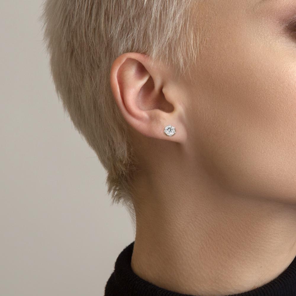 Stud earrings 18k White Gold Lab-grown Diamond 1 ct, 2 Stones, w-si Ø5.5 mm
