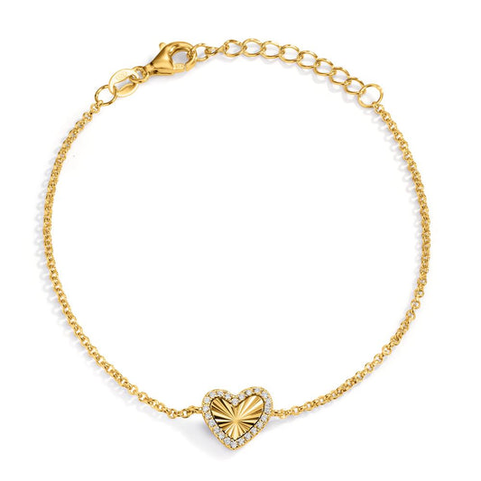 Bracelet Silver Zirconia Yellow Gold plated Heart 16-19 cm