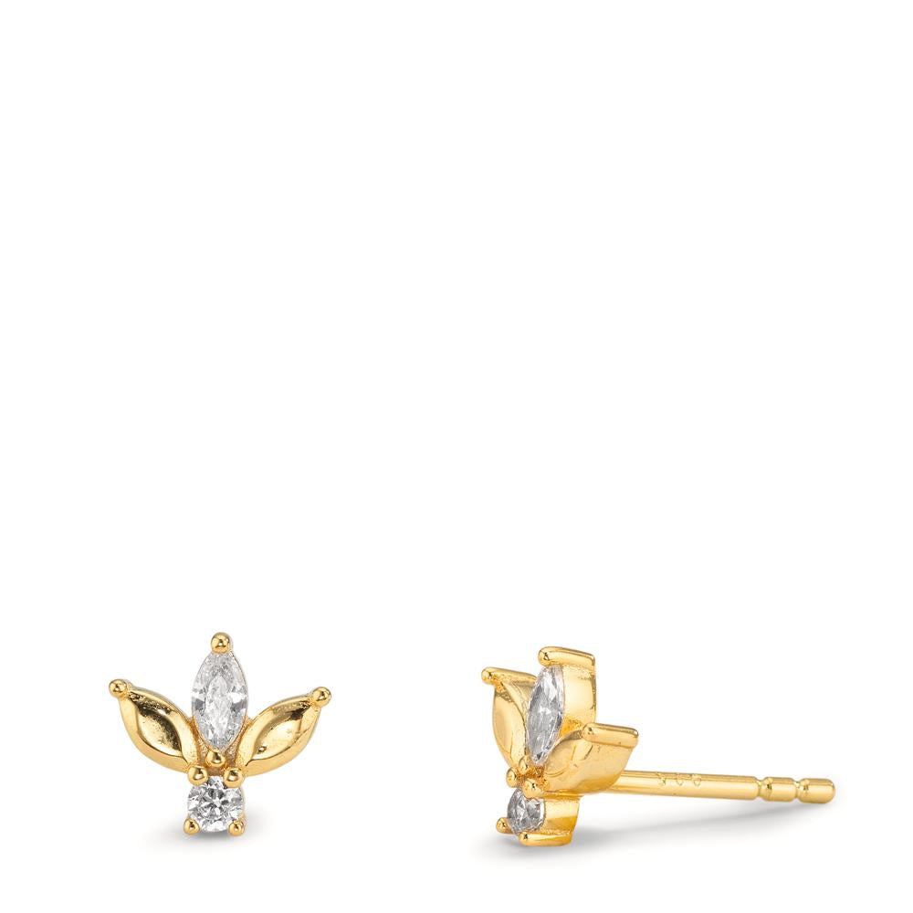 Stud earrings Silver Zirconia 4 Stones Yellow Gold plated Ø7 mm
