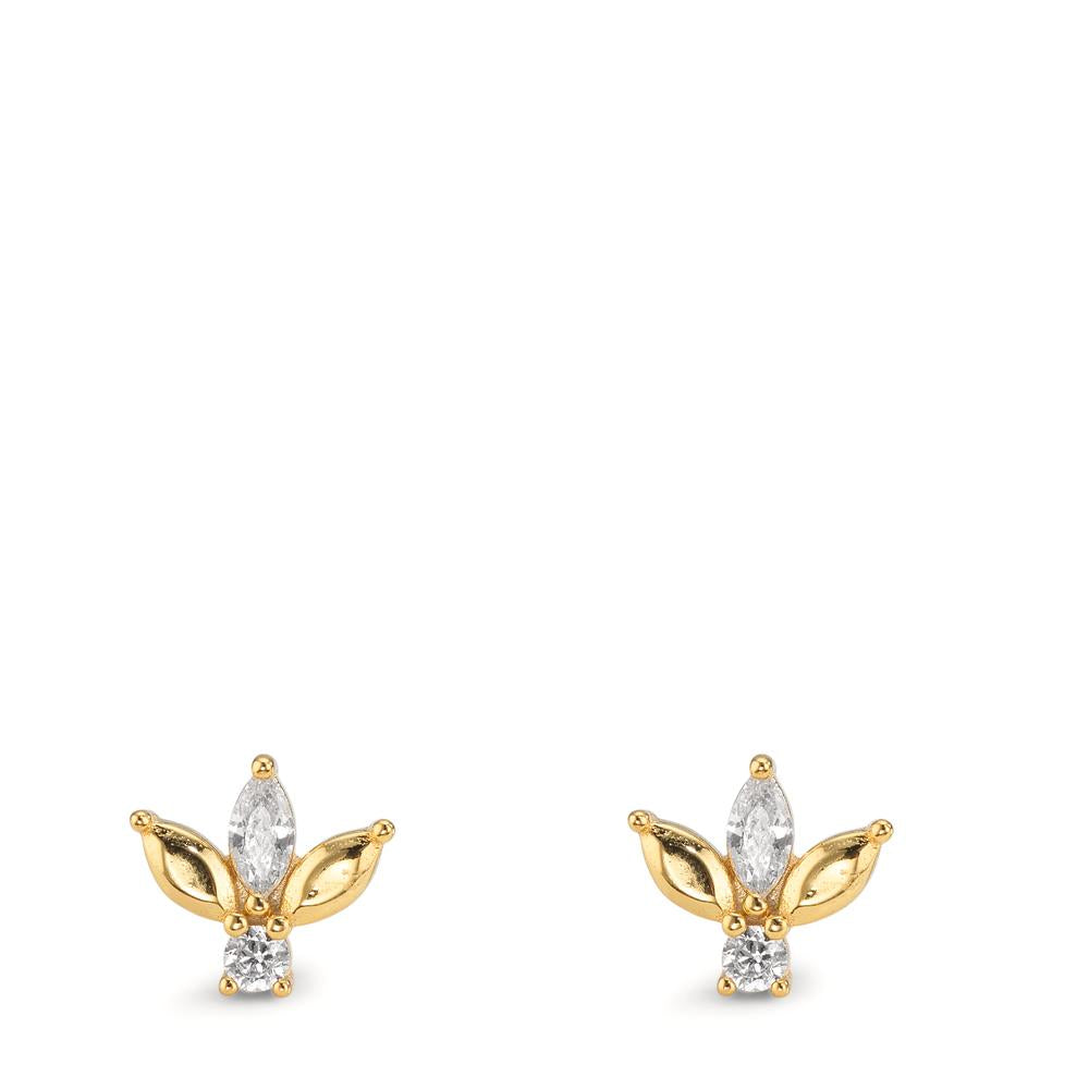 Stud earrings Silver Zirconia 4 Stones Yellow Gold plated Ø7 mm