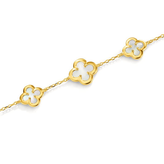 Bracelet Silver Yellow Gold plated Mother of pearl Flower 16-19 cm