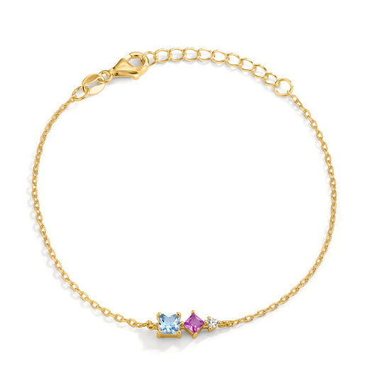 Bracelet Silver Zirconia 3 Stones Yellow Gold plated 16-19 cm