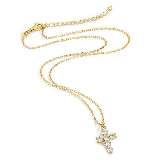 Necklace Silver Zirconia Yellow Gold plated Cross 40-45 cm