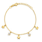 Bracelet Silver Zirconia 2 Stones Yellow Gold plated Star
