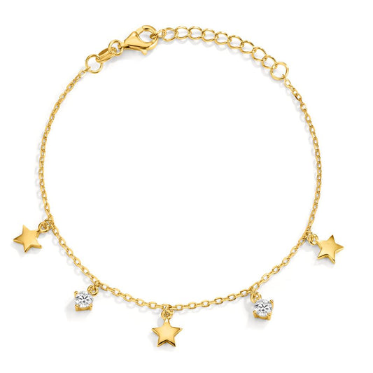 Bracelet Silver Zirconia 2 Stones Yellow Gold plated Star 16-19 cm