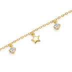 Bracelet Silver Zirconia 2 Stones Yellow Gold plated Star