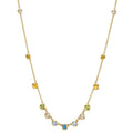 Necklace 18k Yellow Gold Citrine 0.20 ct, 2 Stones, Amethyst Green, 0.30 ct, 4 Stones, Peridot 0.13 ct, 2 Stones, Topaz 0.43 ct, 3 Stones, Quartz crystal 0.12 ct, 2 Stones 40-45 cm