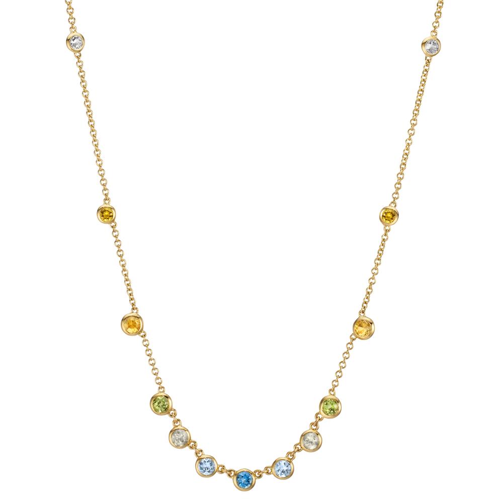 Necklace 18k Yellow Gold Citrine 0.20 ct, 2 Stones, Amethyst Green, 0.30 ct, 4 Stones, Peridot 0.13 ct, 2 Stones, Topaz 0.43 ct, 3 Stones, Quartz crystal 0.12 ct, 2 Stones 40-45 cm