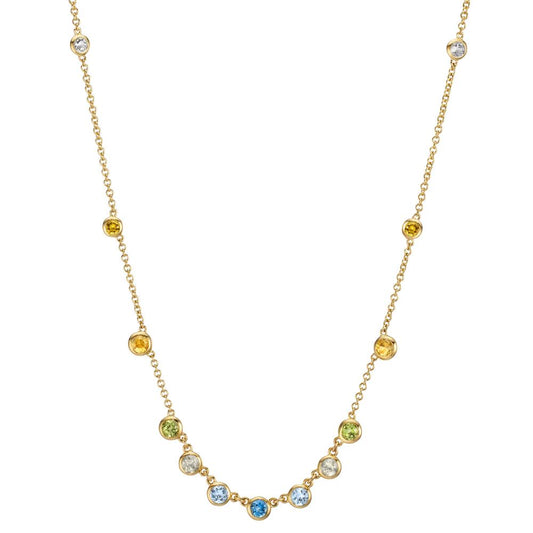 Necklace 18k Yellow Gold Citrine 0.20 ct, 2 Stones, Amethyst Green, 0.30 ct, 4 Stones, Peridot 0.13 ct, 2 Stones, Topaz 0.43 ct, 3 Stones, Quartz crystal 0.12 ct, 2 Stones 40-45 cm