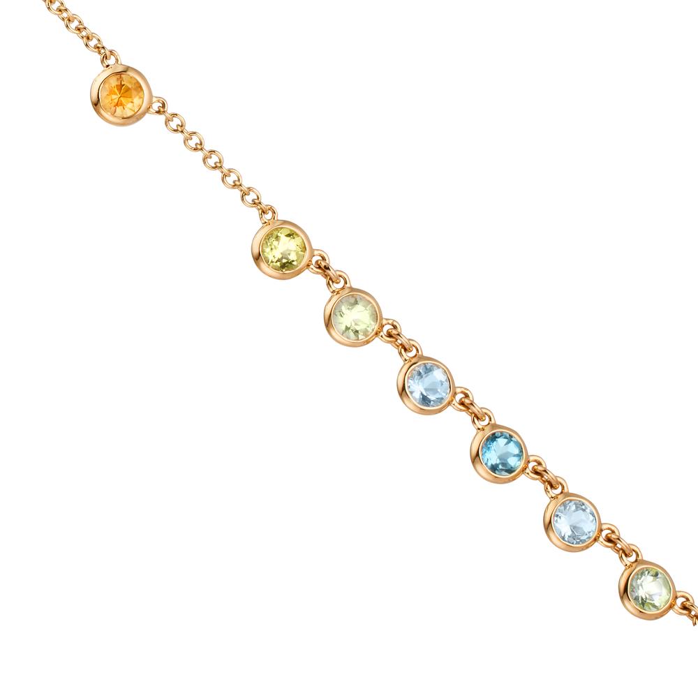 Necklace 18k Yellow Gold Citrine 0.20 ct, 2 Stones, Amethyst Green, 0.30 ct, 4 Stones, Peridot 0.13 ct, 2 Stones, Topaz 0.43 ct, 3 Stones, Quartz crystal 0.12 ct, 2 Stones 40-45 cm