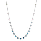 Necklace 18k White Gold Topaz 1.31 ct, 12 Stones, London Blue Topaz 0.41 ct, 3 Stones, Quartz crystal 0.06 ct, 2 Stones, Rose Quartz 0.19 ct, 4 Stones 40-45 cm