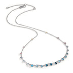 Necklace 18k White Gold Topaz 1.31 ct, 12 Stones, London Blue Topaz 0.41 ct, 3 Stones, Quartz crystal 0.06 ct, 2 Stones, Rose Quartz 0.19 ct, 4 Stones 40-45 cm