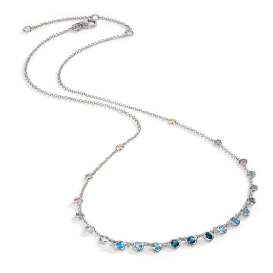 Necklace 18k White Gold Topaz 1.31 ct, 12 Stones, London Blue Topaz 0.41 ct, 3 Stones, Quartz crystal 0.06 ct, 2 Stones, Rose Quartz 0.19 ct, 4 Stones 40-45 cm