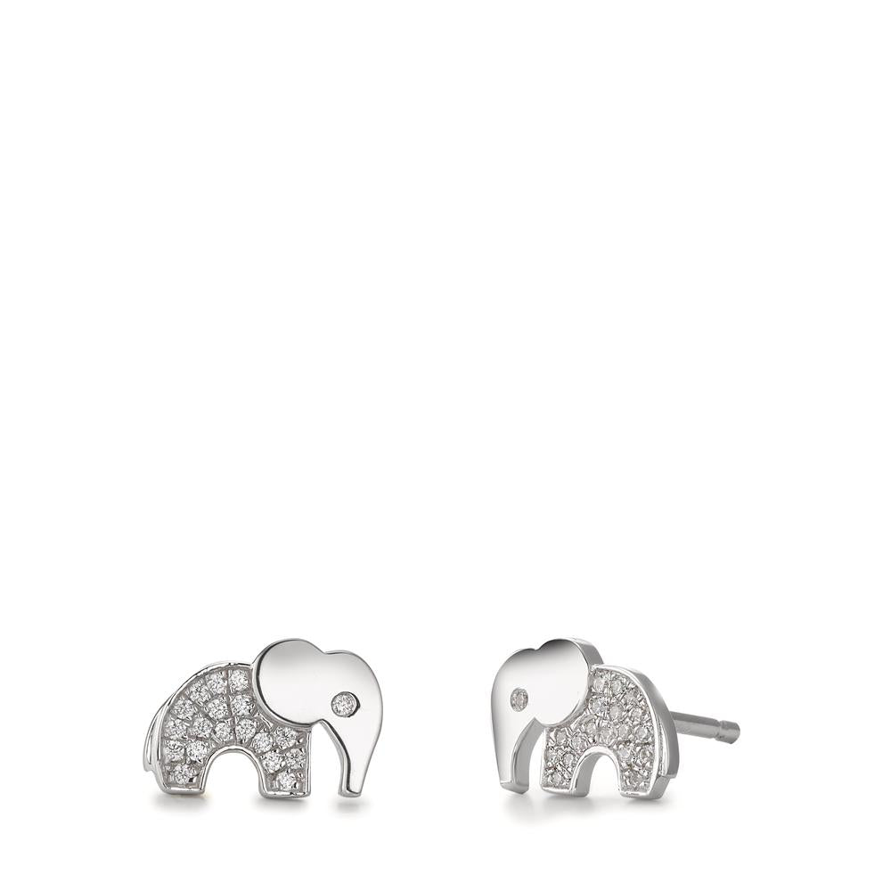 Stud earrings Silver Zirconia Rhodium plated Elephant