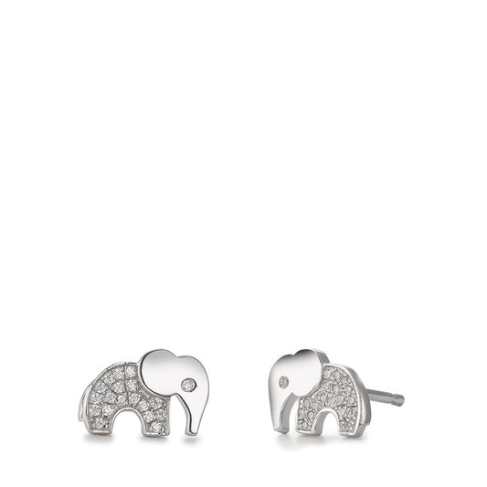 Stud earrings Silver Zirconia Rhodium plated Elephant