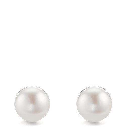 Stud earrings Silver Rhodium plated Freshwater pearl, 2 Pearls, 11 mm Ø11 mm