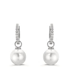 Hinged hoop Silver Zirconia 18 Stones Rhodium plated Shining pearls, 2 Pearls, 10 mm